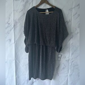 JESSICA HOWARD MISSY BLACK/SILVER BATWING SLEEVE DRESS SIZE 6 -NEW YEARS EVE NEW